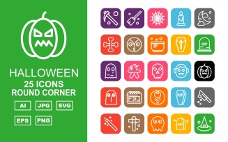 25 Premium Halloween Round Corner Pack Icon Set
