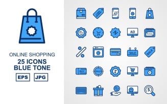 25 Premium Online Shopping Blue Tone Pack Icon Set