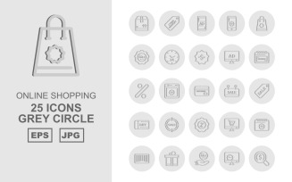 25 Premium Online Shopping Grey Circle Pack Icon Set