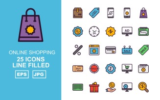 25 Premium Online Shopping Line Filled Pack Icon Set