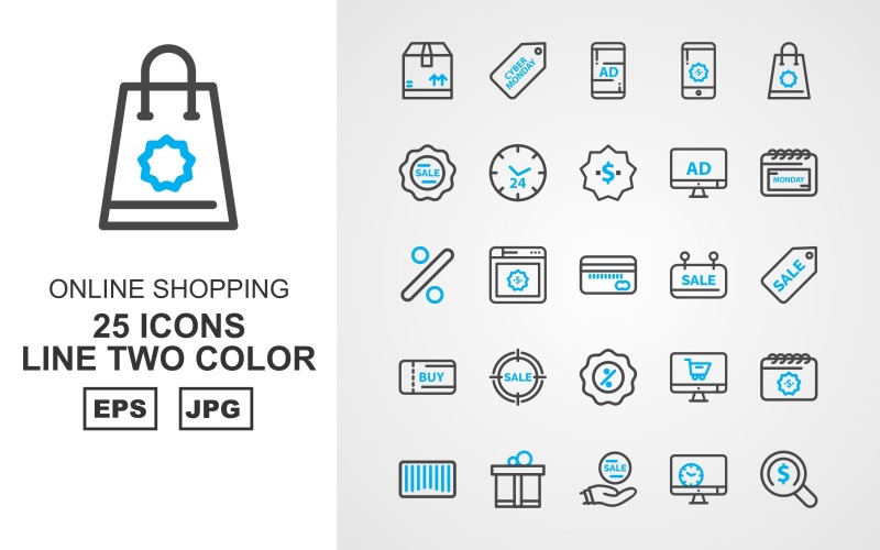25 Premium Online Shopping Line Two Color Pack Icon Set