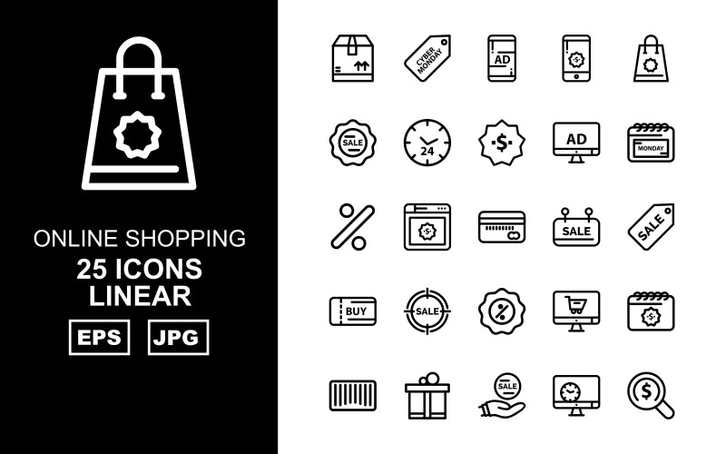 25 Premium Online Shopping Linear Pack Icon Set