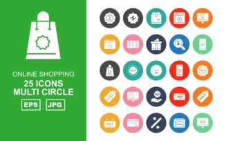 25 Premium Online Shopping Multi Circle Pack Icon Set