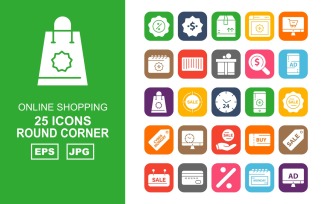 25 Premium Online Shopping Round Corner Pack Icon Set