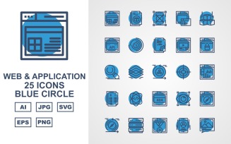 25 Premium Web And Application Blue Circle Pack Icon Set