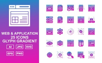 25 Premium Web And Application Glyph Gradient Pack Icon Set