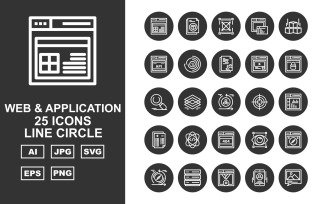 25 Premium Web And Application Line Circle Pack Icon Set