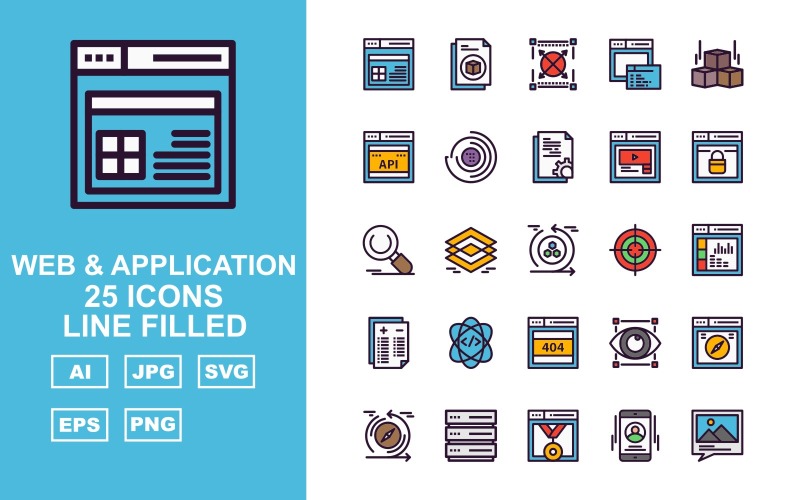 25 Premium Web And Application Line Filled Pack Icon Set