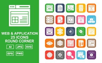 25 Premium Web And Application Round Corner Pack Icon Set