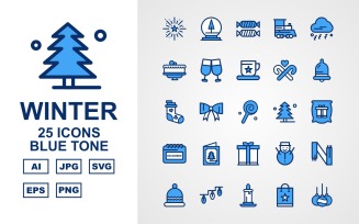 25 Premium Winter Blue Tone Pack Icon Set