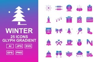 25 Premium Winter Glyph Gradient Pack Icon Set