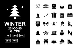 25 Premium Winter Glyph Pack Icon Set