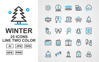 25 Premium Winter Line Two Color Pack Icon Set