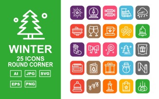 25 Premium Winter Round Corner Pack Icon Set