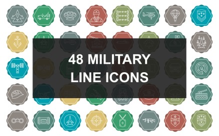 5 - Military Line Multicolor Background Icon Set