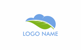 Leaf Cloud flat Logo Template