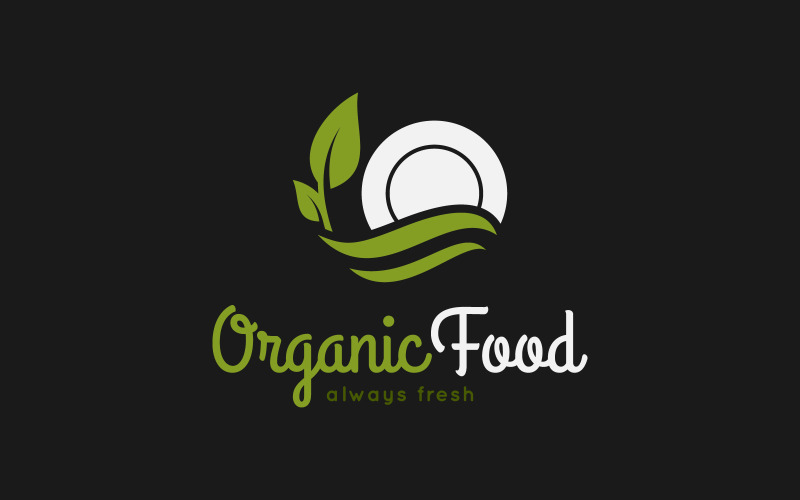 Organic Food. Plate with Leaf. Logo Template