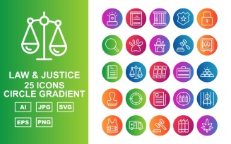 25 Premium Law And Justice Circle Gradient Pack Icon Set