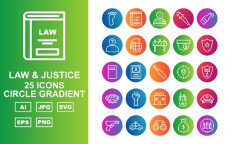 25 Premium Law And Justice Circle Gradient Pack Icon Set