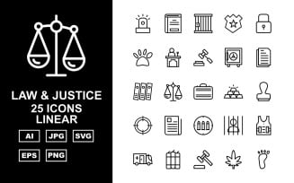 25 Premium Law And Justice Linear Pack Icon Set