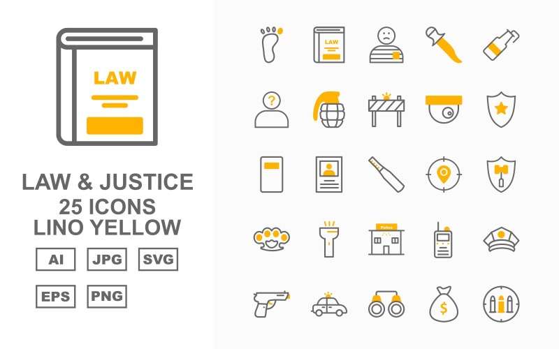 25 Premium Law And Justice Lino Yellow Pack Icon Set