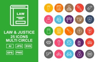 25 Premium Law And Justice Multi Circle Pack Icon Set