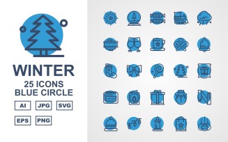 25 Premium Winter Blue Circle Pack Icon Set