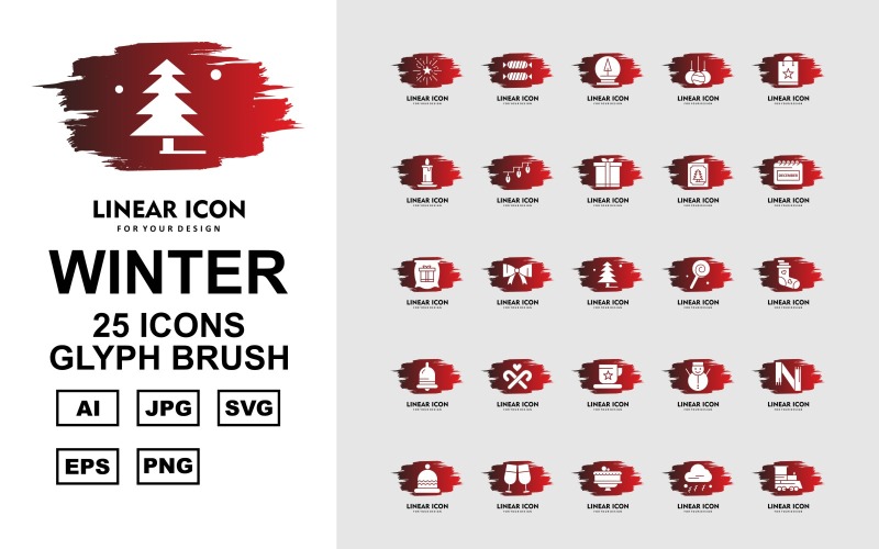 25 Premium Winter Glyph Brush Pack Icon Set