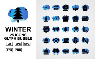 25 Premium Winter Glyph Bubble Pack Icon Set