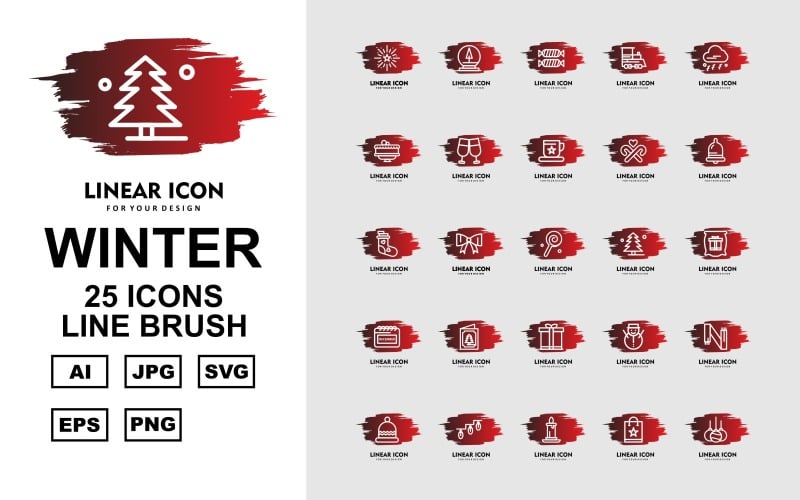 25 Premium Winter Line Brush Pack Icon Set