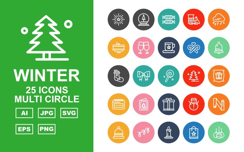 25 Premium Winter Multi Circle Pack Icon Set