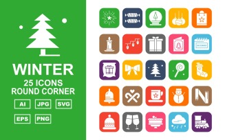 25 Premium Winter Round Corner Pack Icon Set