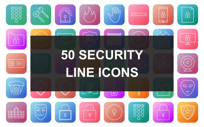 3 - Security Line Square Round Gradient Icon Set