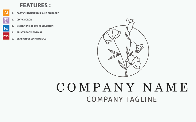 Grey Color Botanical Flowers Vector Design Logo Template