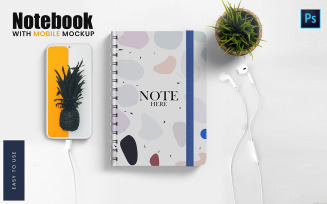 Note Book With Mobile product mockup