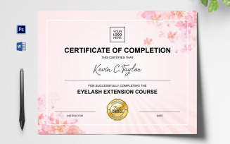 Beautiful Eyelash Extension Certificate Template