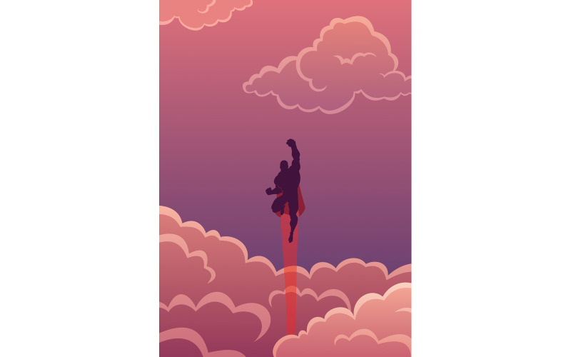 Superhero in Cloudscape - Illustration