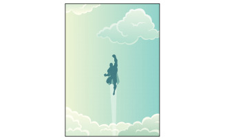 Superhero in Cloudscape - Illustration