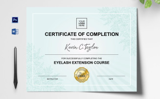 Teal Color Eyelash Extension Certificate Template