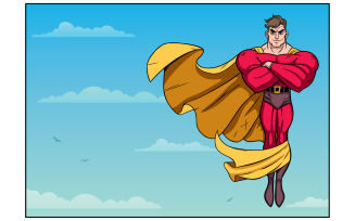 Superhero Flying in Sky Horizontal - Illustration