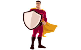 Superhero Holding Shield - Illustration