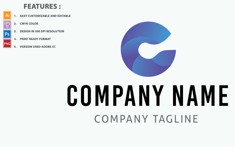 Blue Color C Software and IT Company Vector Design Logo Template