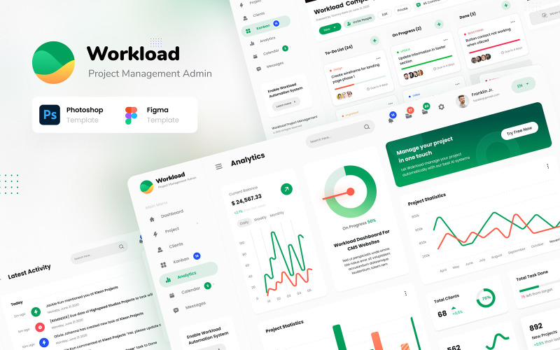 Workload - Project Management Admin Dashboard UI Elements