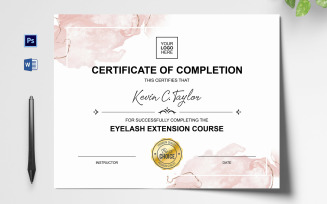 Course of Eyelash Certificate Template