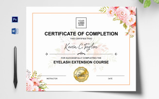 Floral Eyelash Extension Course Certificate Template