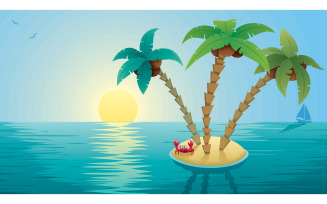 Small Island Landscape Sunrise - Illustration
