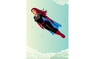 Super Heroine Flying Sky - Illustration