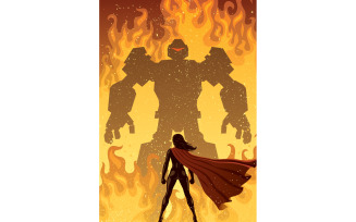 Super Heroine Versus Robot - Illustration