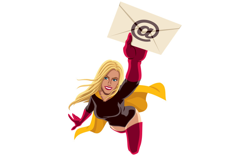 Superheroine Flying E-mail - Illustration