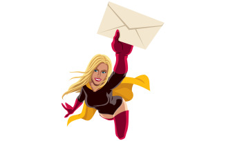 Superheroine Flying Envelope - Illustration